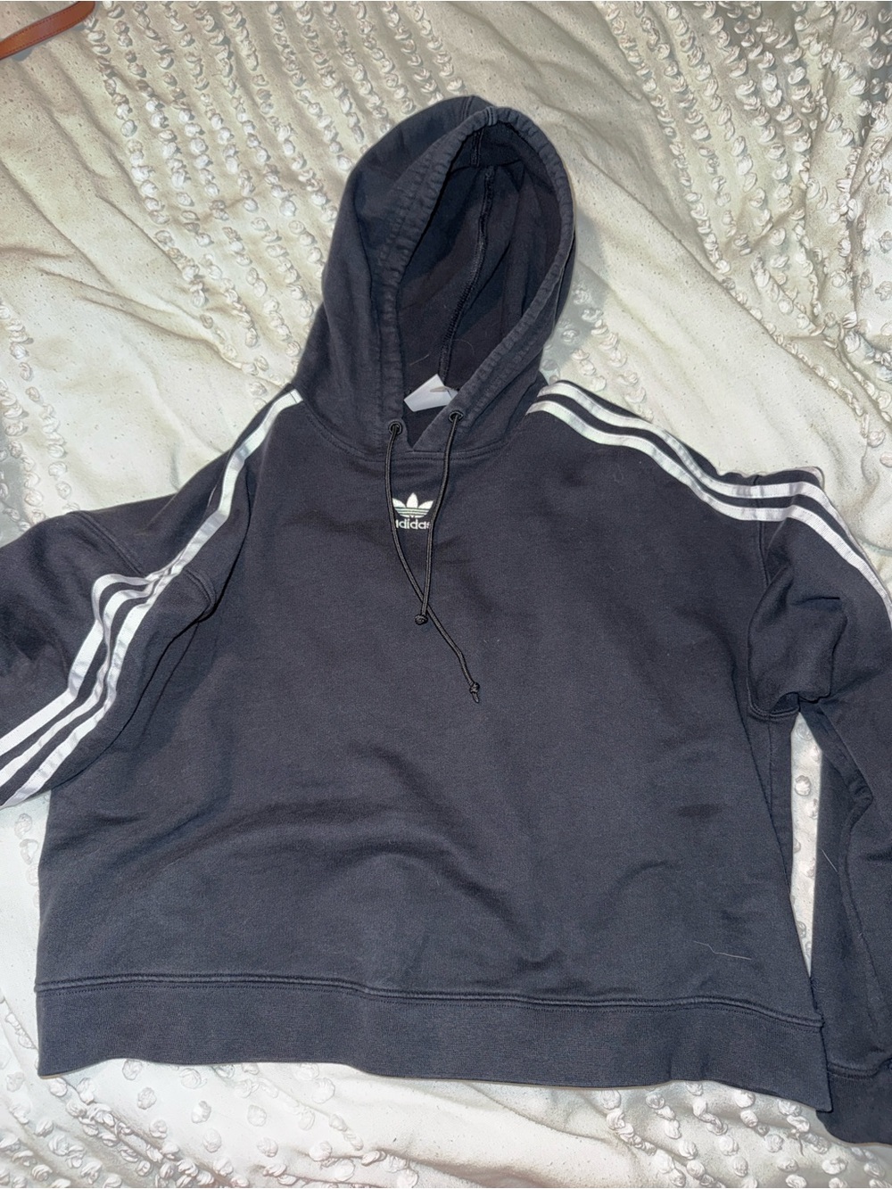 Adidas Black Hooded Sweatshirt with Signature Three Stripes